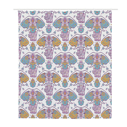 Indian Flower Elephant Pattern Print Polyester Shower Curtain