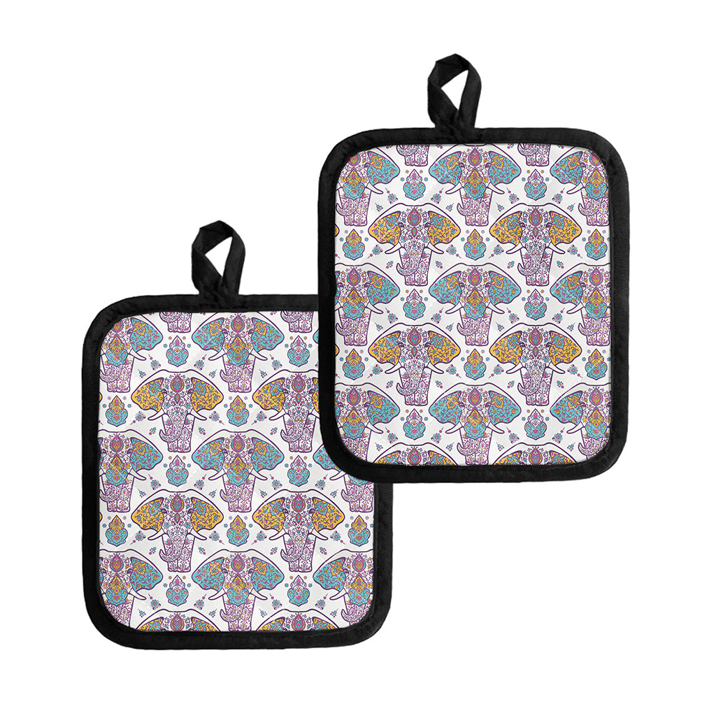 Indian Flower Elephant Pattern Print Pot Holders