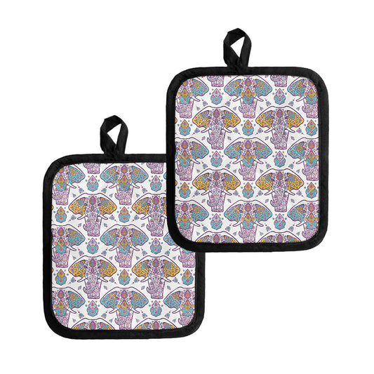 Indian Flower Elephant Pattern Print Pot Holders