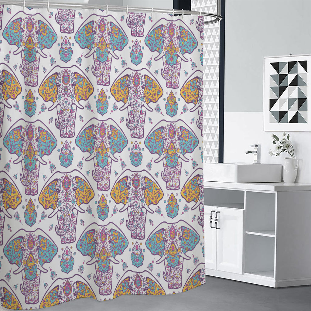 Indian Flower Elephant Pattern Print Premium Shower Curtain