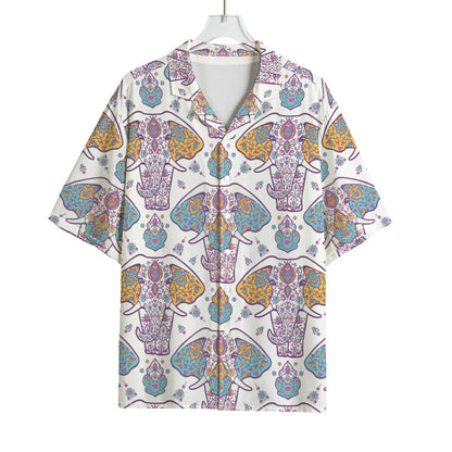 Indian Flower Elephant Pattern Print Rayon Hawaiian Shirt