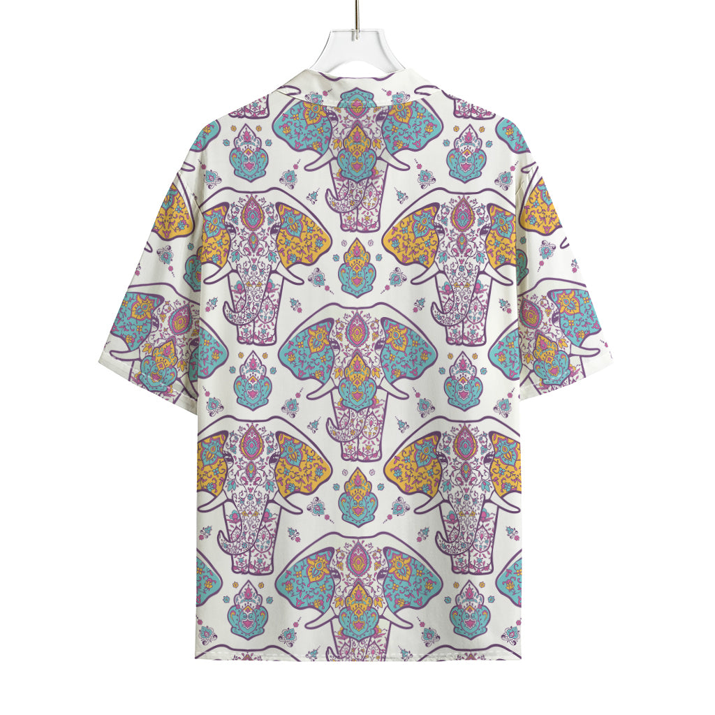 Indian Flower Elephant Pattern Print Rayon Hawaiian Shirt