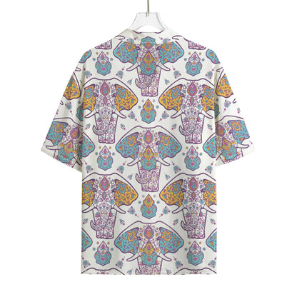 Indian Flower Elephant Pattern Print Rayon Hawaiian Shirt