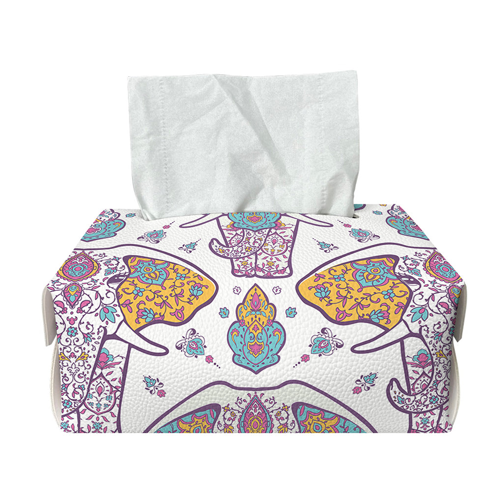 Indian Flower Elephant Pattern Print Rectangle Tissue Box Cover
