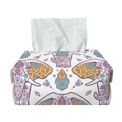 Indian Flower Elephant Pattern Print Rectangle Tissue Box Cover