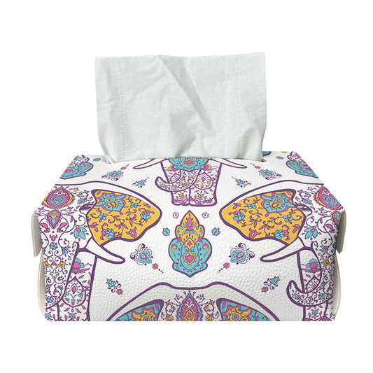 Indian Flower Elephant Pattern Print Rectangle Tissue Box Cover