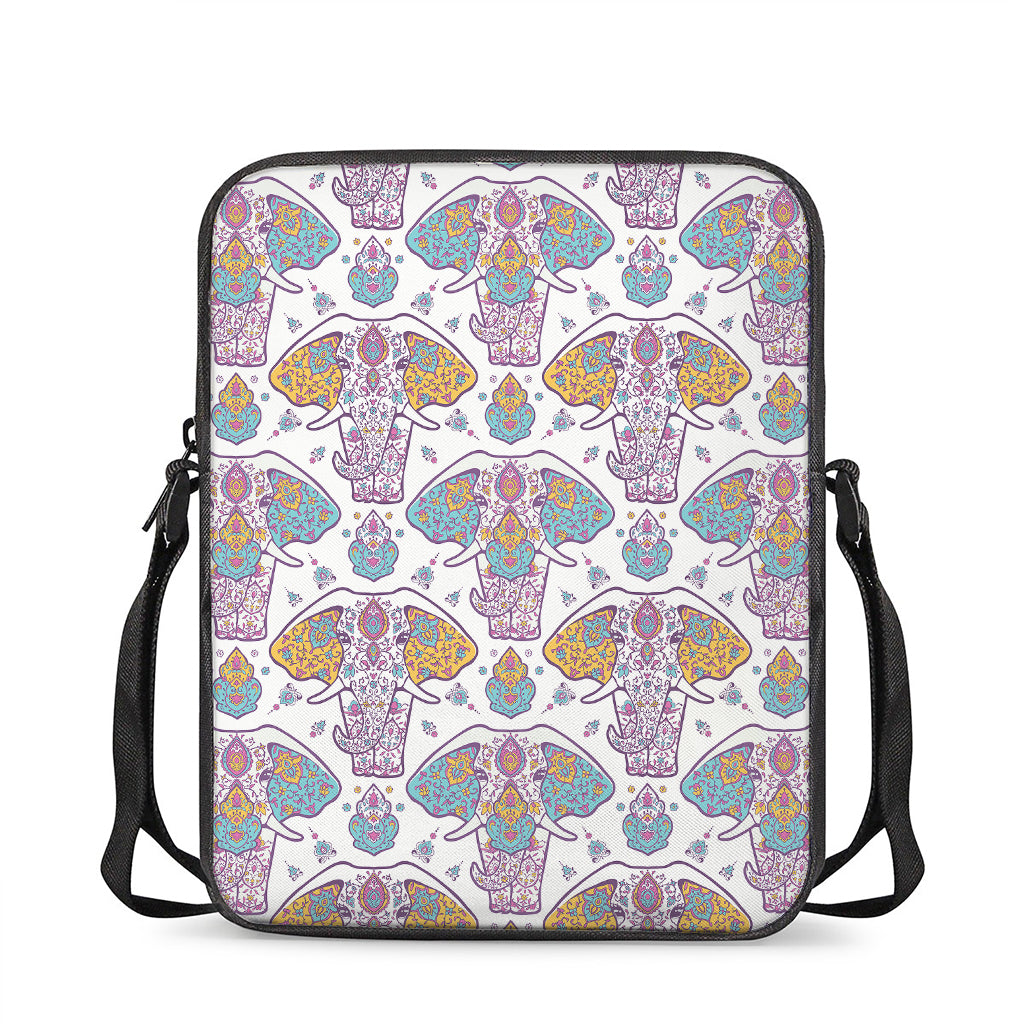 Indian Flower Elephant Pattern Print Rectangular Crossbody Bag