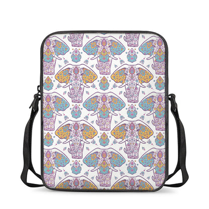 Indian Flower Elephant Pattern Print Rectangular Crossbody Bag