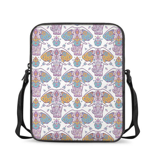 Indian Flower Elephant Pattern Print Rectangular Crossbody Bag