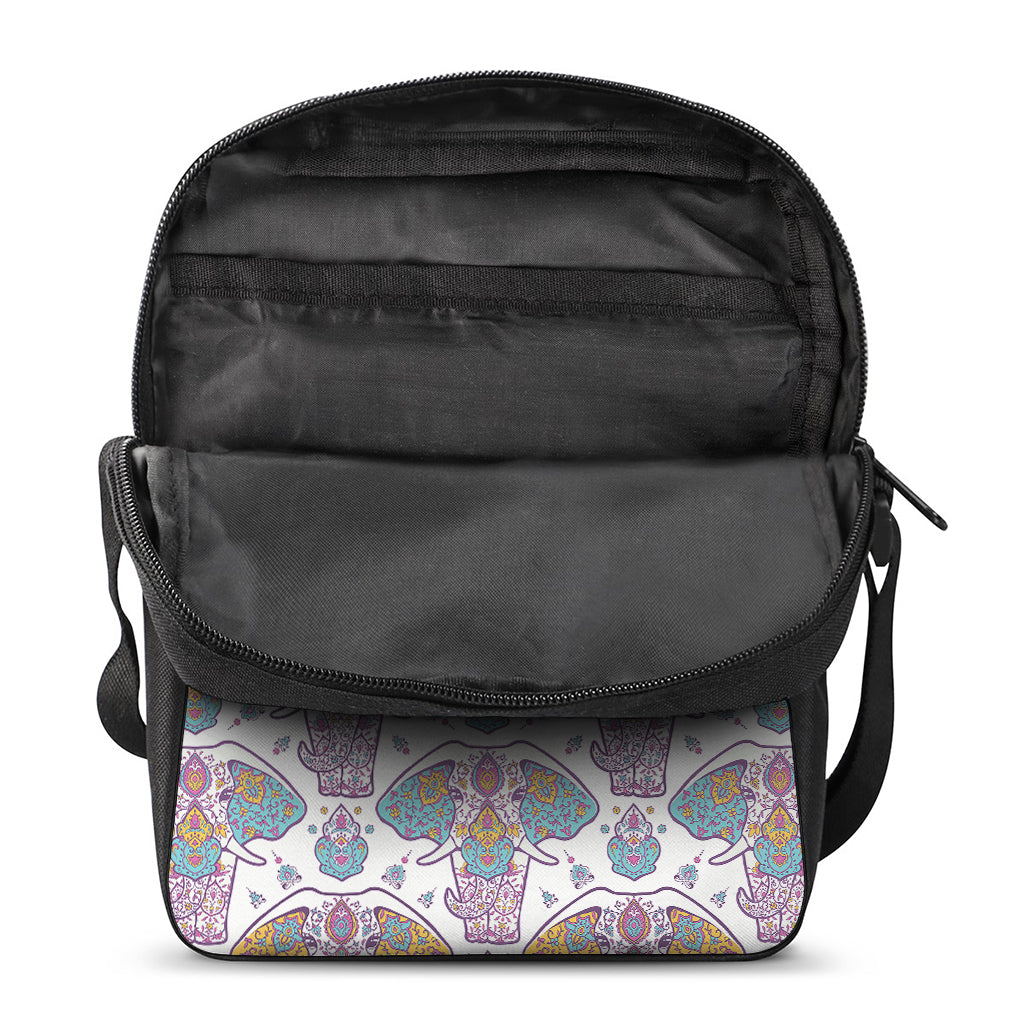 Indian Flower Elephant Pattern Print Rectangular Crossbody Bag