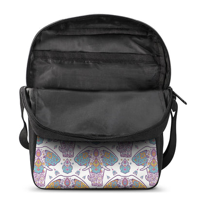 Indian Flower Elephant Pattern Print Rectangular Crossbody Bag