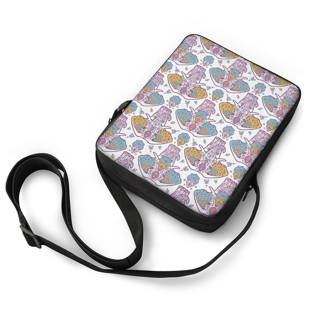 Indian Flower Elephant Pattern Print Rectangular Crossbody Bag