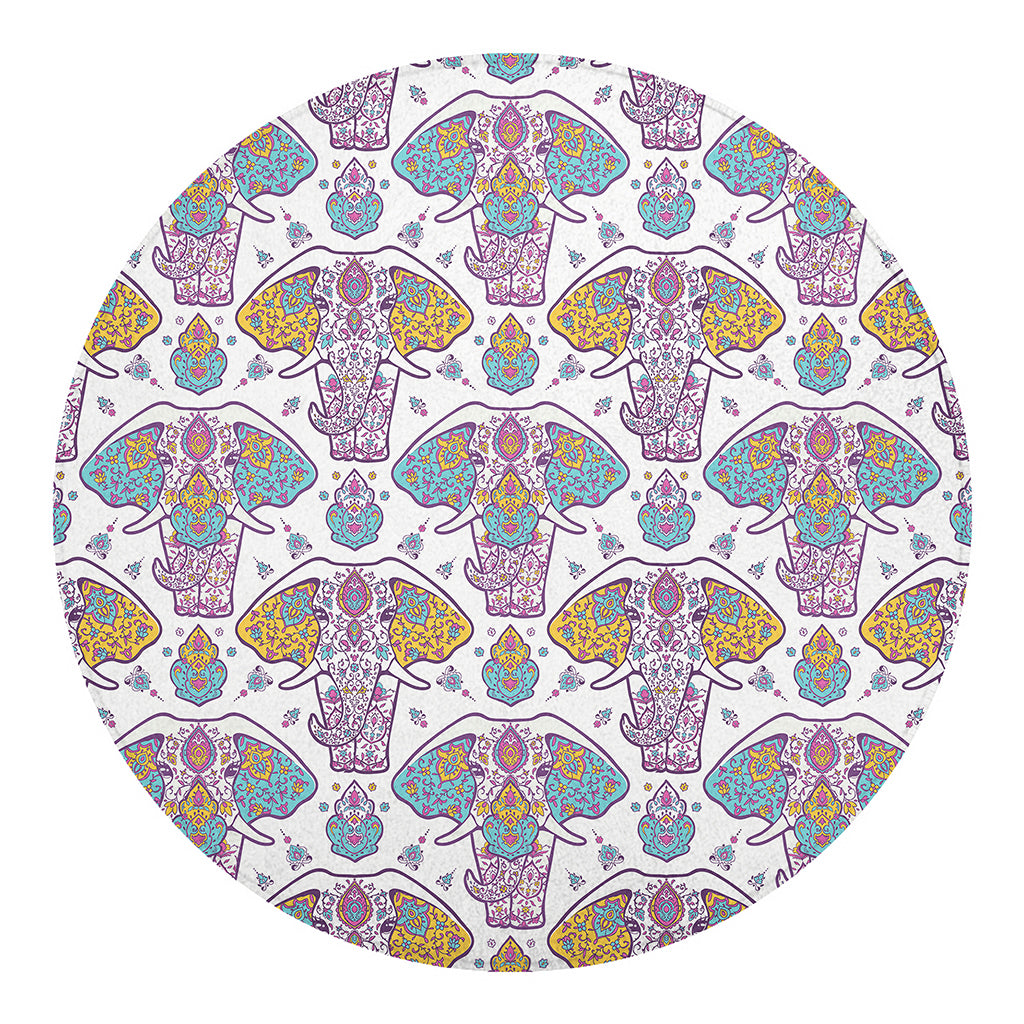 Indian Flower Elephant Pattern Print Round Blanket