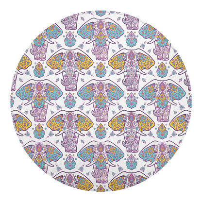 Indian Flower Elephant Pattern Print Round Blanket
