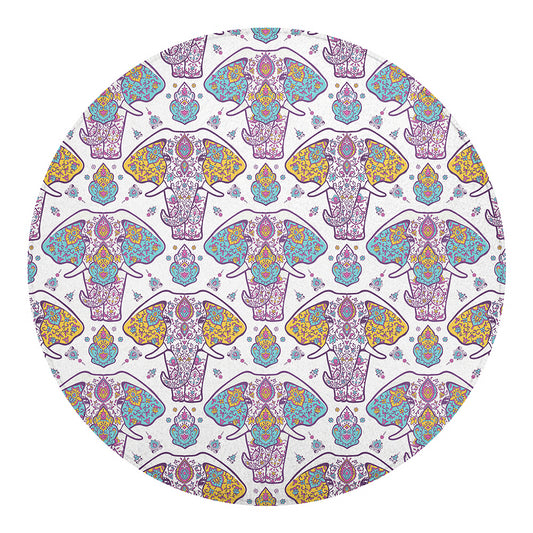 Indian Flower Elephant Pattern Print Round Blanket
