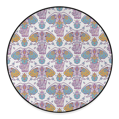 Indian Flower Elephant Pattern Print Round Floor Mat