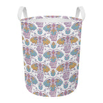 Indian Flower Elephant Pattern Print Round Laundry Basket