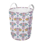 Indian Flower Elephant Pattern Print Round Laundry Basket