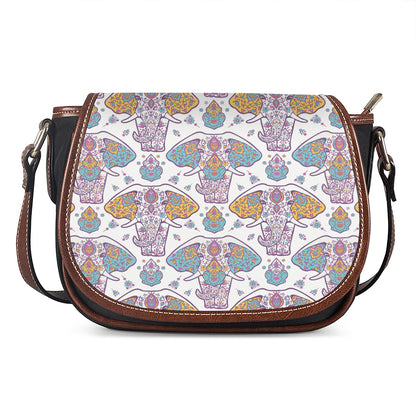 Indian Flower Elephant Pattern Print Saddle Bag