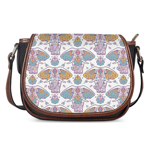 Indian Flower Elephant Pattern Print Saddle Bag