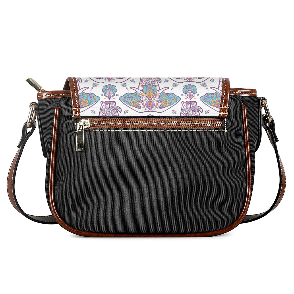 Indian Flower Elephant Pattern Print Saddle Bag