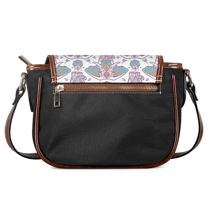 Indian Flower Elephant Pattern Print Saddle Bag