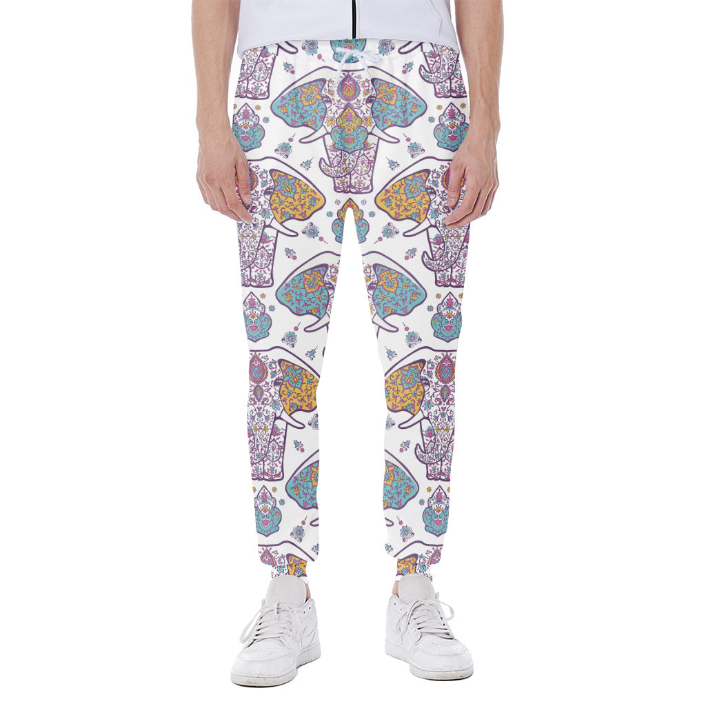 Indian Flower Elephant Pattern Print Scuba Joggers