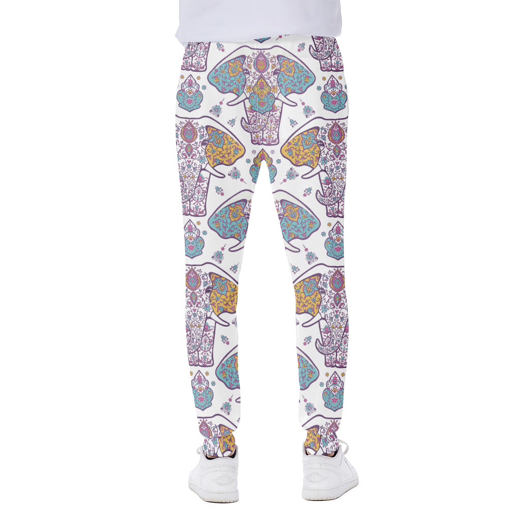 Indian Flower Elephant Pattern Print Scuba Joggers