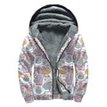 Indian Flower Elephant Pattern Print Sherpa Lined Zip Up Hoodie
