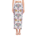 Indian Flower Elephant Pattern Print Side Slit Maxi Skirt