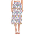 Indian Flower Elephant Pattern Print Side Slit Midi Skirt