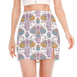 Indian Flower Elephant Pattern Print Side Slit Mini Skirt