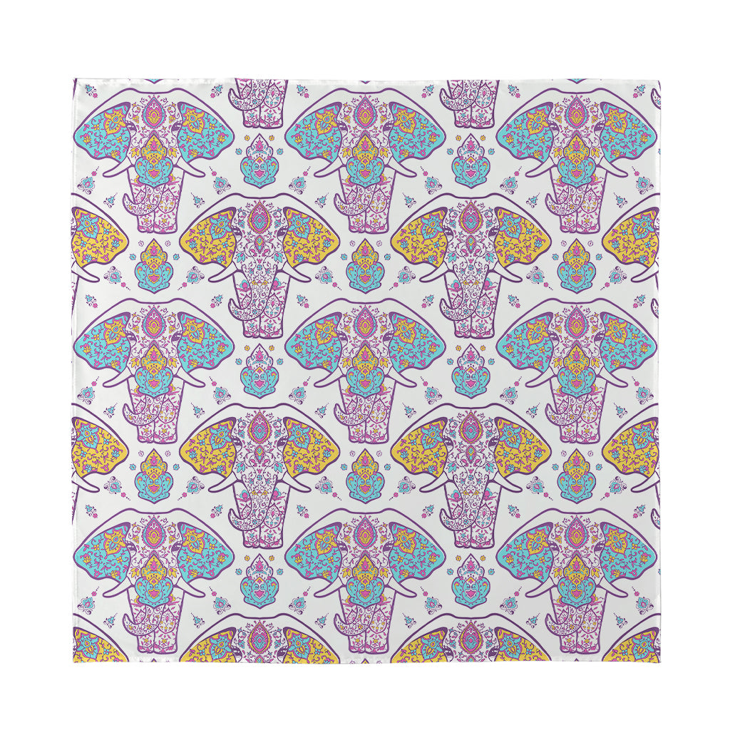 Indian Flower Elephant Pattern Print Silk Bandana
