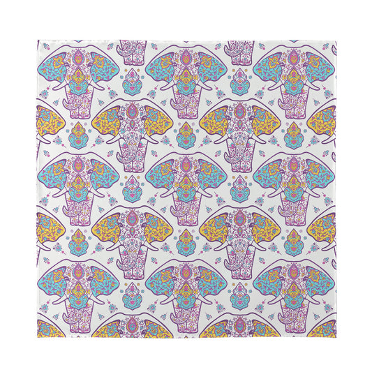 Indian Flower Elephant Pattern Print Silk Bandana