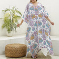 Indian Flower Elephant Pattern Print Silk V-Neck Kaftan Dress