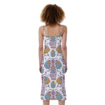 Indian Flower Elephant Pattern Print Slim Fit Midi Cami Dress