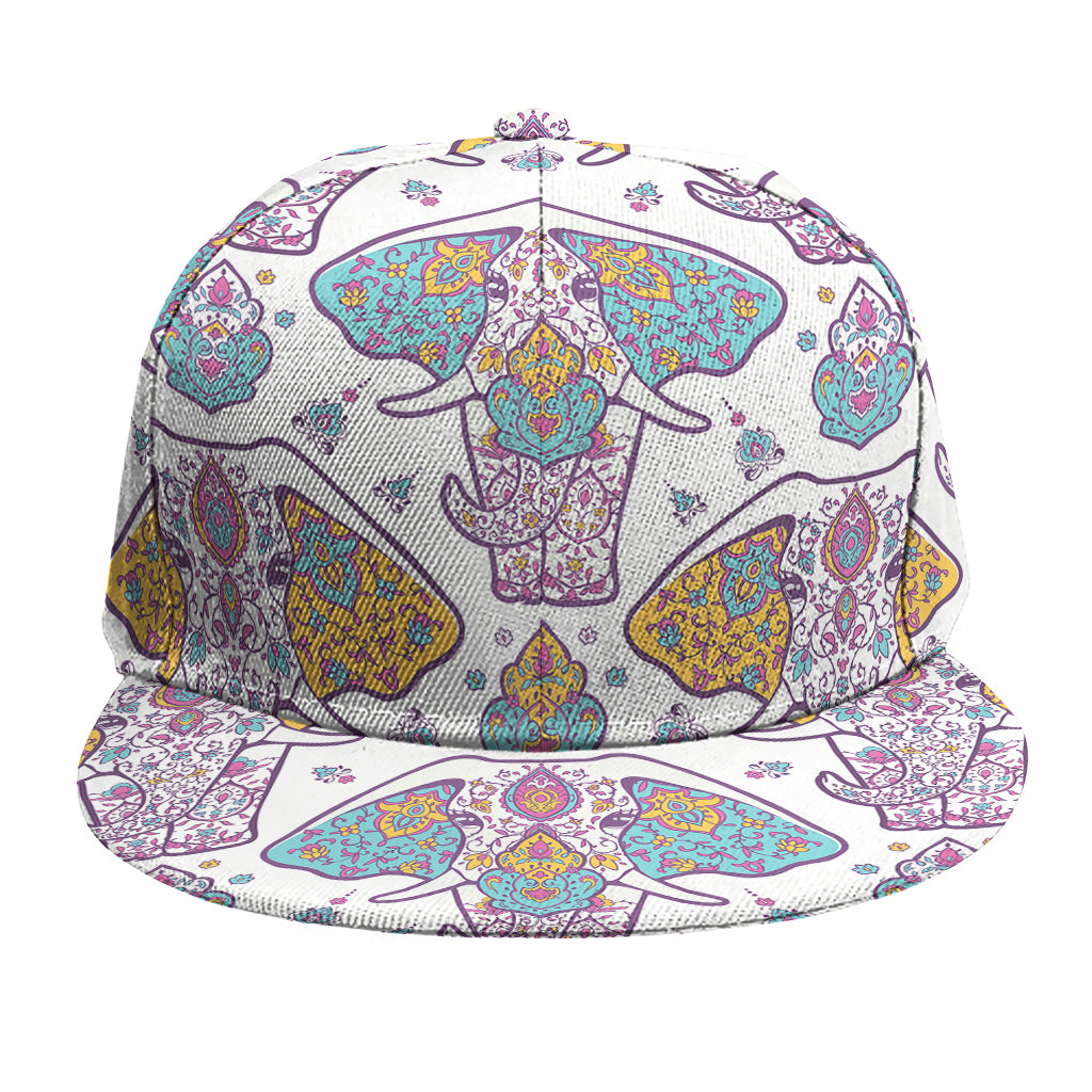 Indian Flower Elephant Pattern Print Snapback Cap