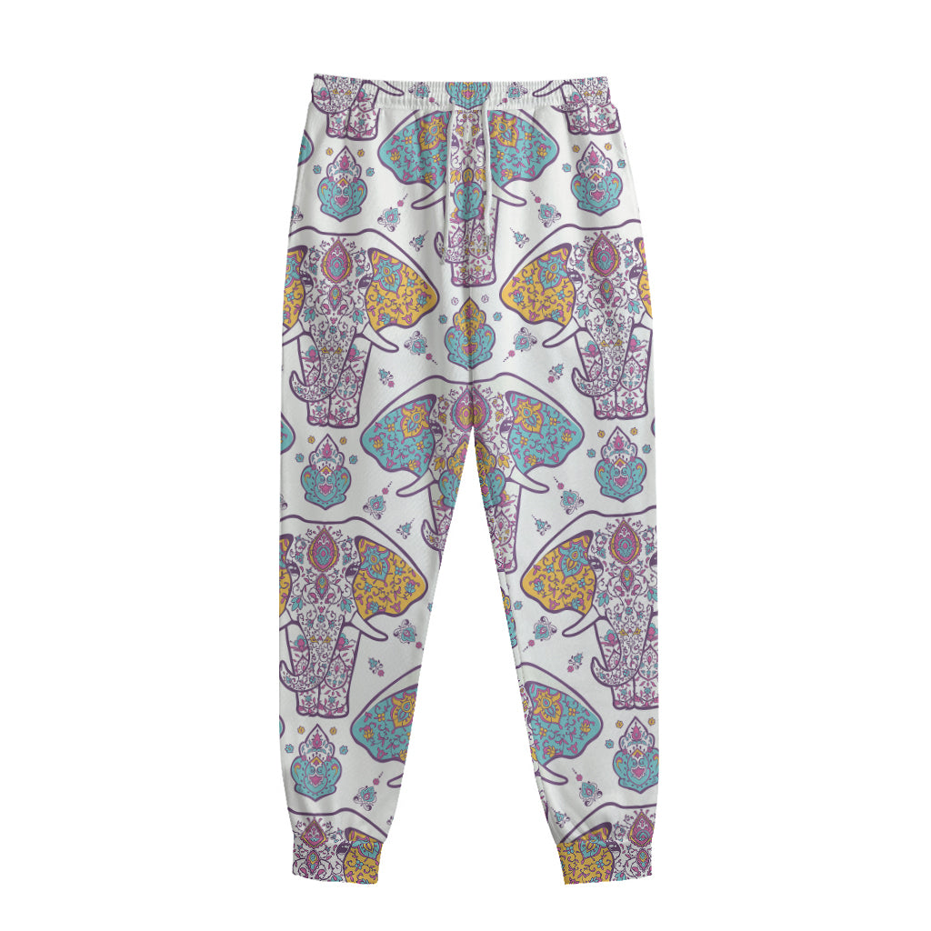 Indian Flower Elephant Pattern Print Sweatpants