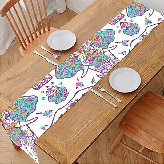 Indian Flower Elephant Pattern Print Table Runner