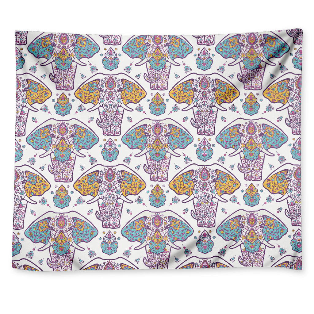 Indian Flower Elephant Pattern Print Tapestry