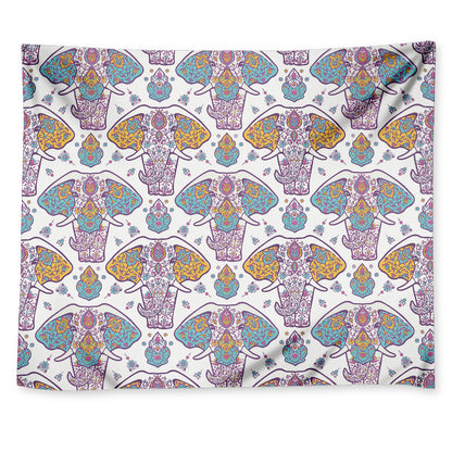 Indian Flower Elephant Pattern Print Tapestry