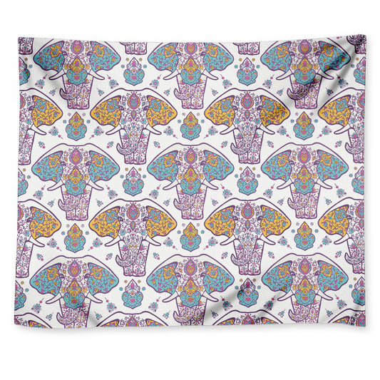 Indian Flower Elephant Pattern Print Tapestry