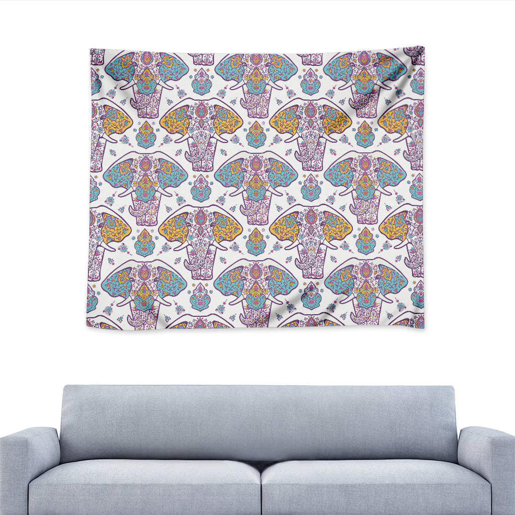 Indian Flower Elephant Pattern Print Tapestry