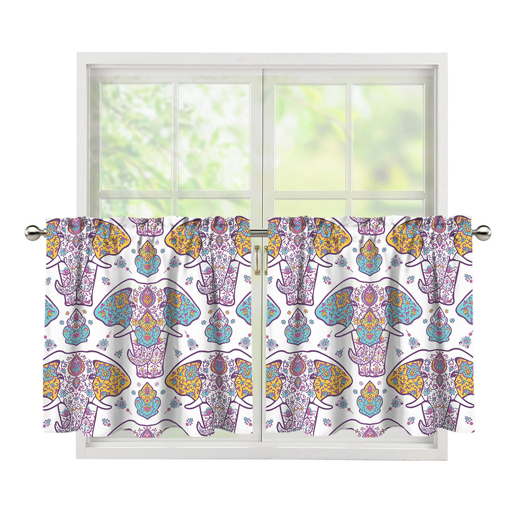 Indian Flower Elephant Pattern Print Tier Curtains