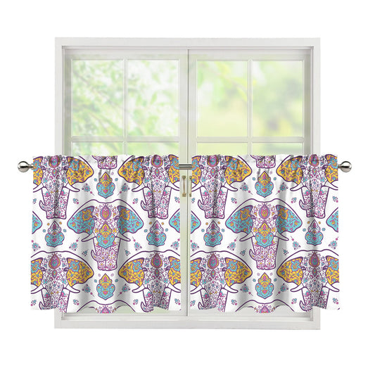Indian Flower Elephant Pattern Print Tier Curtains