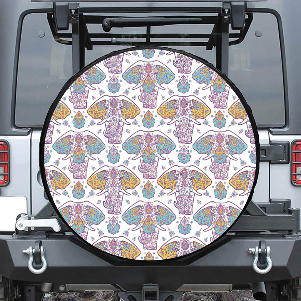 Indian Flower Elephant Pattern Print Tire Cover