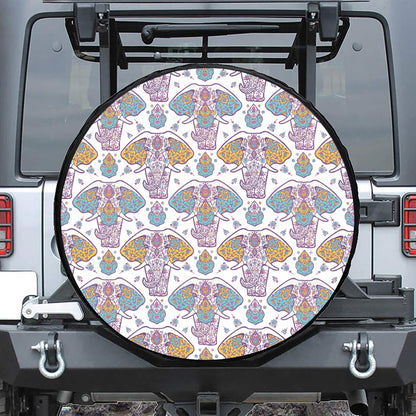 Indian Flower Elephant Pattern Print Tire Cover