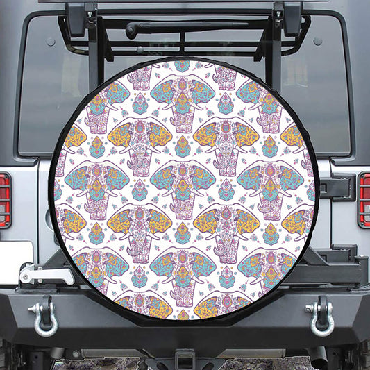 Indian Flower Elephant Pattern Print Tire Cover