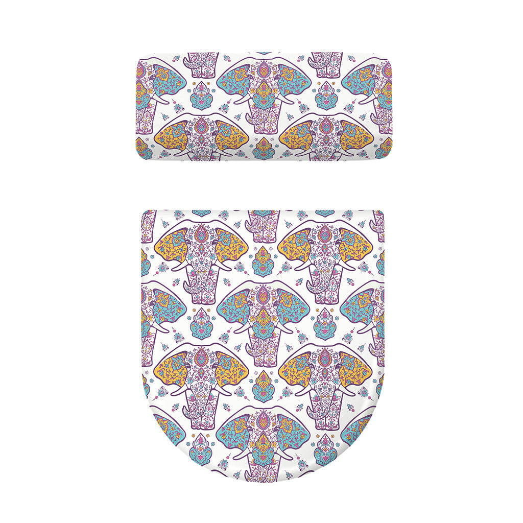 Indian Flower Elephant Pattern Print Toilet Lid And Tank Cover Set