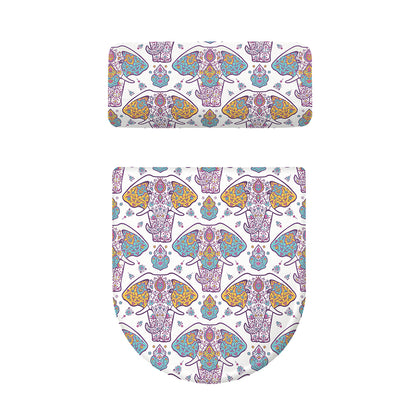 Indian Flower Elephant Pattern Print Toilet Lid And Tank Cover Set